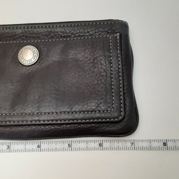 Coach Wristlet Black Pebble Leather Cognac Brown Strap Vintage Clutch Old Money - Picture 8 of 10